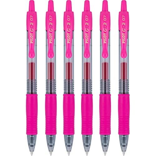 PILOT G2 Premium Refillable & Retractable Rolling Ball Gel Pens, 0.7mm Fine Point, Pink, 6-Pack