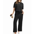thumbnail image 5 of Two Piece Sets for Women Summer Outfits Wide Leg Crop Pants Lounge Sets Beach Vacation Clothes Black L, 5 of 9