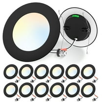 12 PCS ALUSSO 6 inch LED Can Lights 12W 1100LM Black, 2700K/3000K/4000K/5000K/6000K 5CCT Selectable, 5%-100% Dimmable