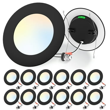 12 PCS ALUSSO 6 inch LED Can Lights 12W 1100LM Black, 2700K/3000K/4000K/5000K/6000K 5CCT Selectable, 5%-100% Dimmable