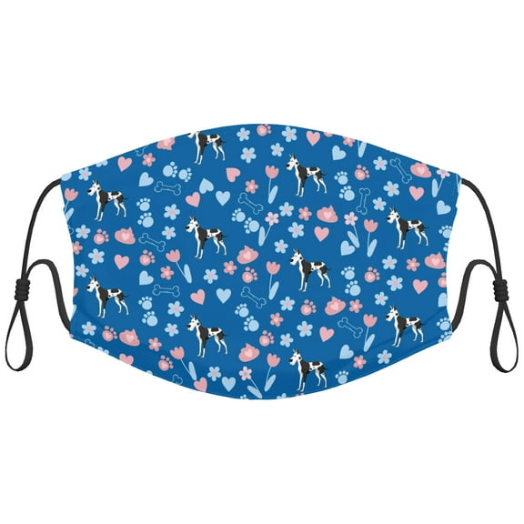 Cute Great Dane Dog Graphic Printed Cloth Face Masks Reusable Washable Adjustable for Adults (10 PCS)
