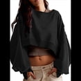thumbnail image 2 of Sudadera Corta para Mujer, Cuello Redondo, Larga, Talla Grande, Otoño-Invierno 2025, Estilo Jersey Holgado. Negro L, 2 of 10