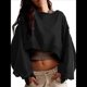 thumbnail image 2 of Sudadera Corta para Mujer, Cuello Redondo, Larga, Talla Grande, Otoño-Invierno 2025, Estilo Jersey Holgado. Negro L, 2 of 10