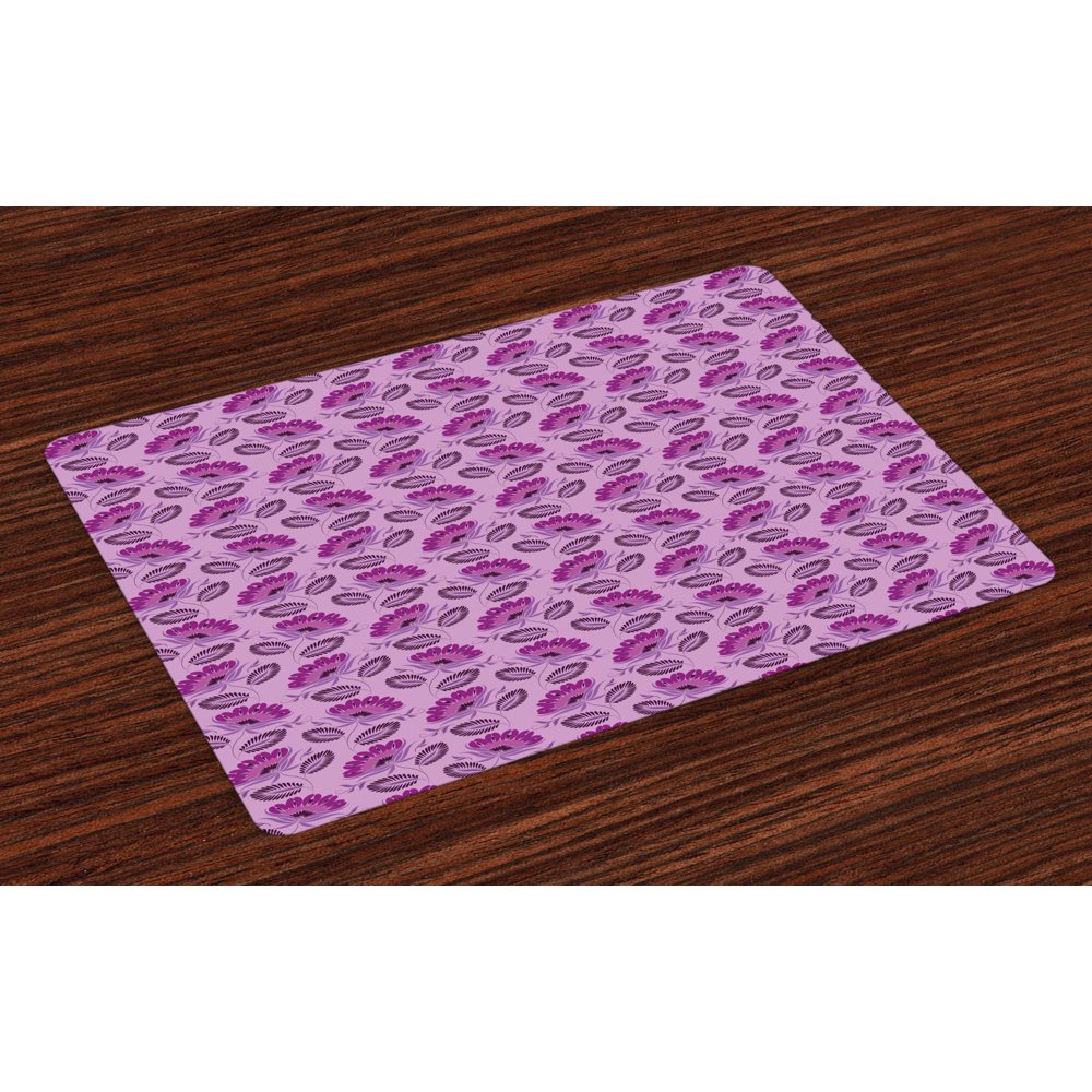 Purple Placemats Set of 4 Floral Composition Damask Inspired
