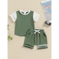 thumbnail image 5 of Aojekbee Boys Summer 2PCS Shorts Sets Short Sleeve Contrast Color Tops and Drawstring Shorts Sets, 5 of 10
