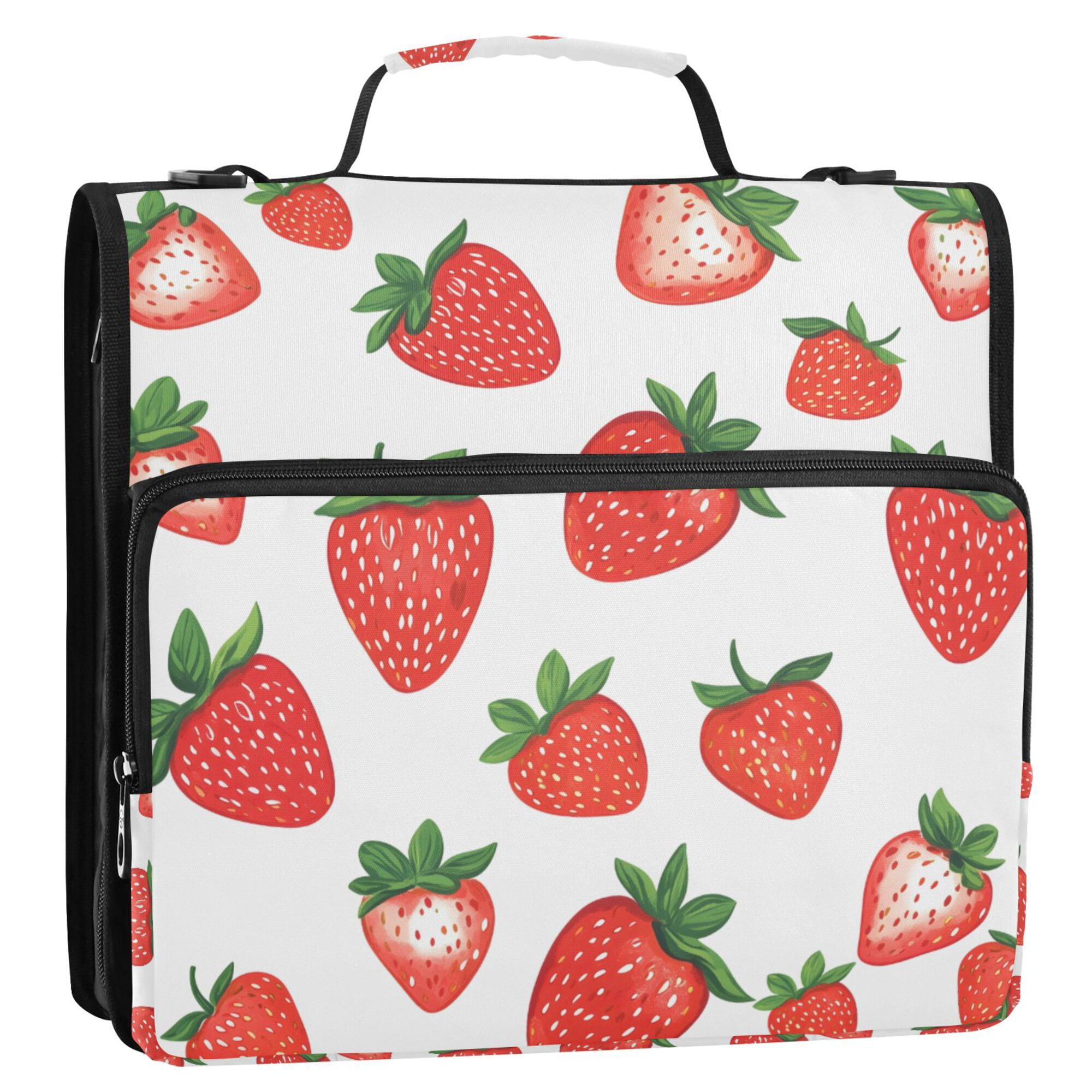 FORMRS Zipper Binder with Shoulder Strap 2-inch Ring 500 Sheet Capacity File Bag, Strawberry