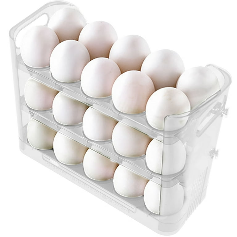Petmoko Plastic Egg Holder for Refrigerator 3-Layer Flip Fridge Egg Tray Container, Kitchen Countertop Fresh Egg Storage Container 30 Grid, Size: Large, White