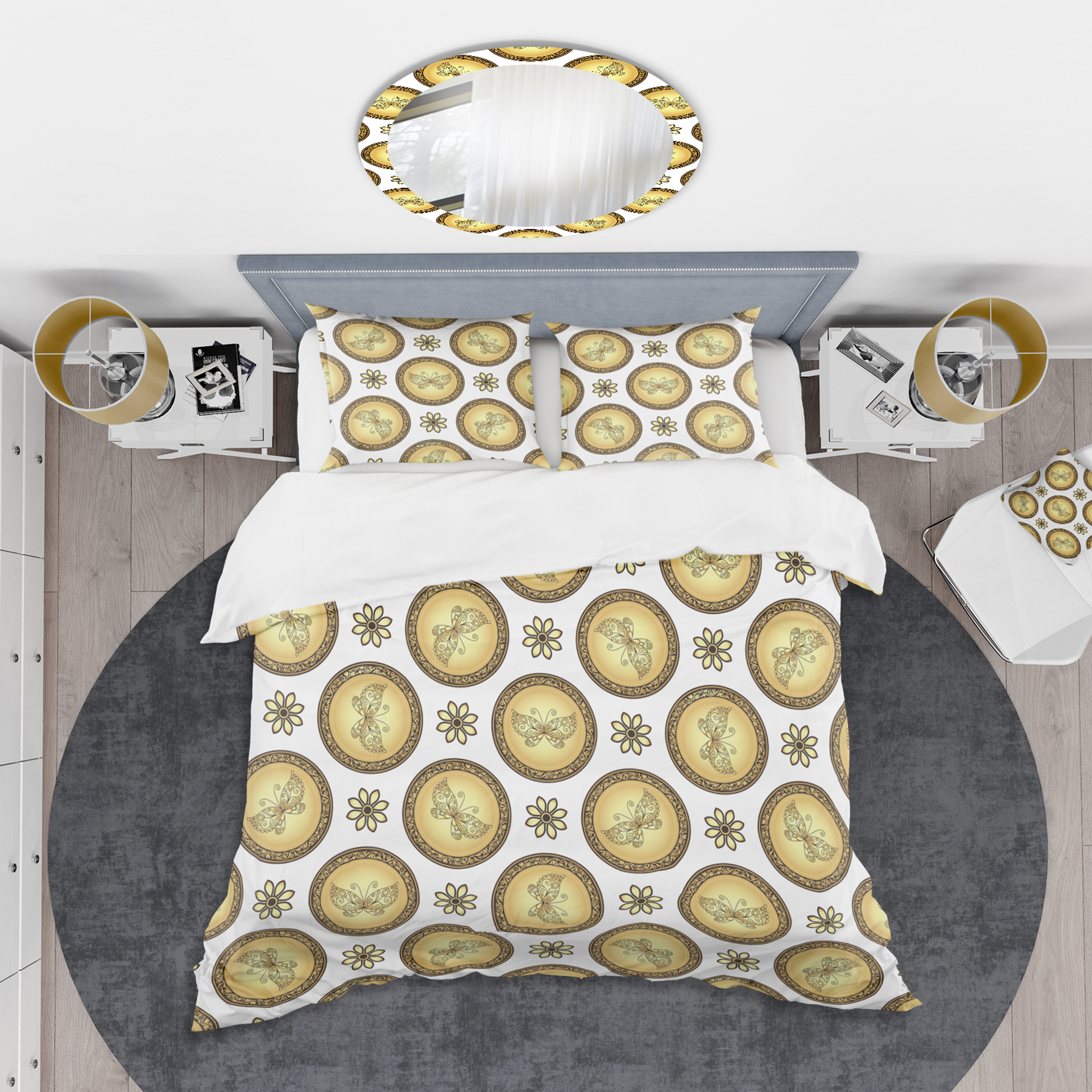 Designart 'Gold and browne pattern with gradient vintage circles' Mid-Century Modern Duvet Cover Set