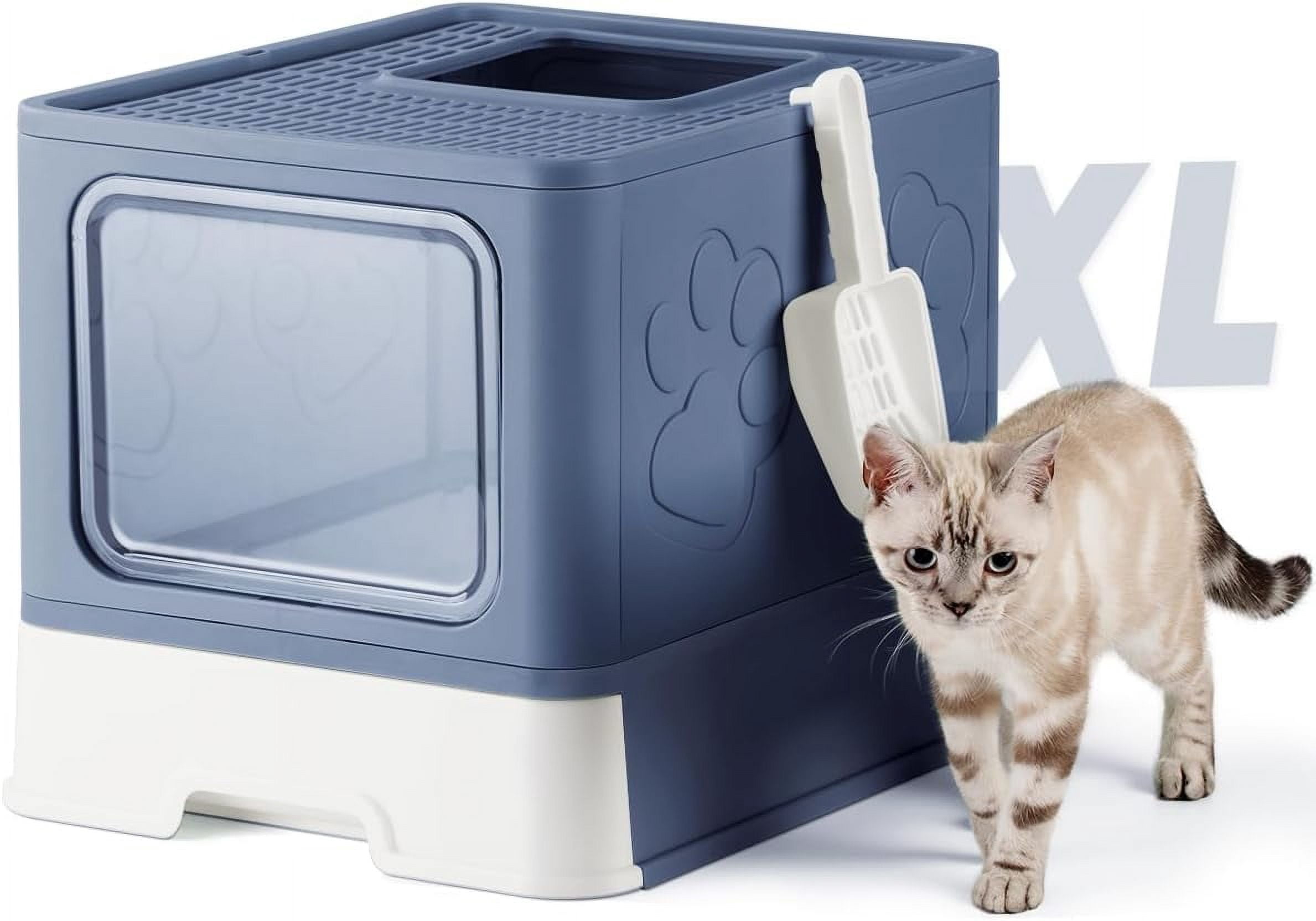 Enclosed Litter Box with Lid, X-Large Foldable Cat Litter Box, Covered Kitty Litter Box, Two-Way Entry and Exit Cat Box with Scoop, Odor Control, Easy to Clean(Coffee)