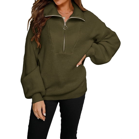 Liacowi Women Juniors Knitted Sweater Long Sleeve Zipper Pullover Casual Jumpers Tops Fall Loose Knitwear for Teen