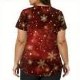 thumbnail image 3 of Stichou Women's Christmas Scrubs Tops Plus Size Happy Snowflake Graphic V Neck Holiday Short Sleeve Medical Uniform with 2 Pockets Deep Red M, 3 of 5