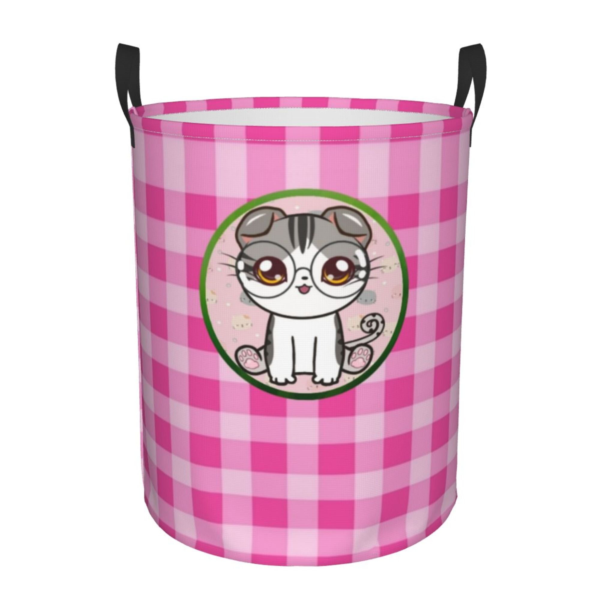 LNWH Laundry Basket, Cat Avatar Plaid Pattern Foldable Laundry Hamper