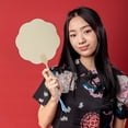 thumbnail image 5 of Unique Bargains 1 Pcs Portable Double-Sided Long Handle Round Xuan Paper Folding Fan Xuan Paper Bamboo Beige [Double-Sided Long Handle Round Begonia], 5 of 5