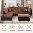 thumbnail image 3 of PonLiving Sectional Sofa, 3 Piece Living Room Couch with Storage Ottoman, Left Facing Chaise, Brown, 3 of 6