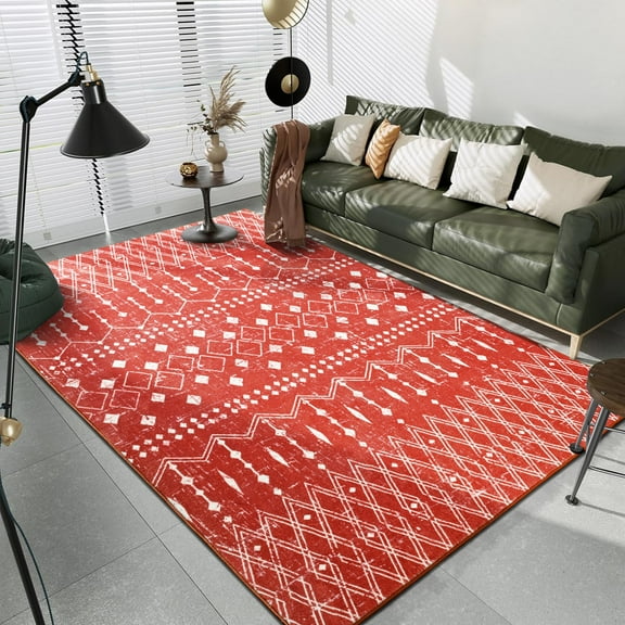 Ultrug Vintage Rugs Boho Geometric Moroccan Area Rug Soft Carpet for Bedroom Living Room Home Decor,8'x10',Red