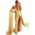 thumbnail image 3 of Vestidos largos de fiesta de lentejuelas de sirena brillantes para mujer, con abertura alta, cuello en V, tirantes finos con purpurina, vestidos formales de fiesta de noche, 3 of 5