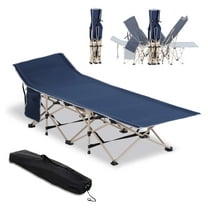 Folding Camping Cot for Adults with Carry Bag, Side Pocket, Outdoor Portable Sleeping Bed for Travel, Camp, Vacation, 330 lbs. Capacity, Blue