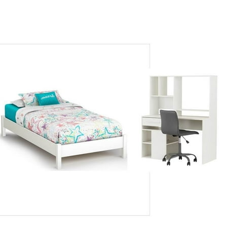 3 Piece Small Bedroom Set With Twin Platform Bed Desk With Hutch