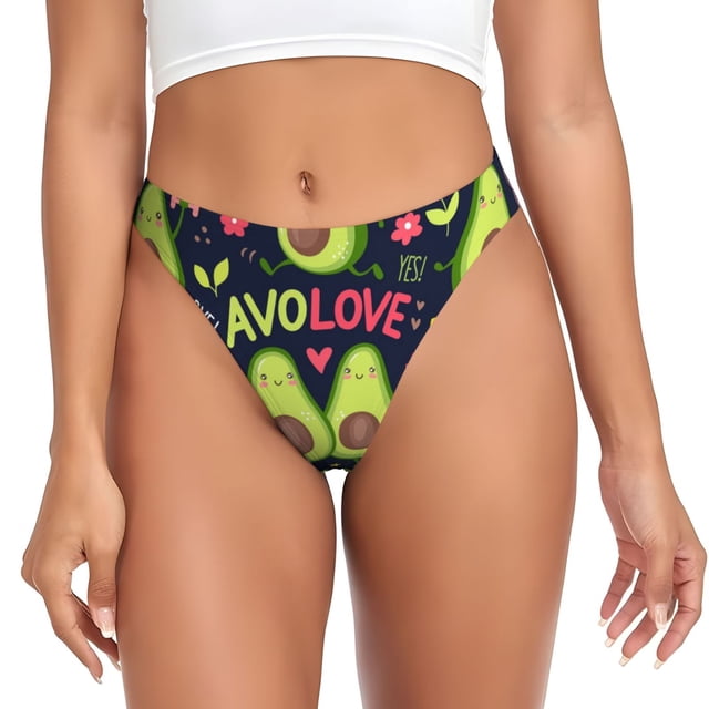 Balery Avocado Love Tangas de Algodón para Mujer con Estampado – Ropa Interior Sexy, Transpirable, G-string-X-Small