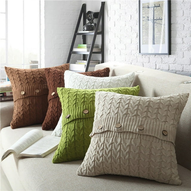 Cable Knit Soft Square Pillow Case Sofa Waist Throw Cushion Cover Home Decor