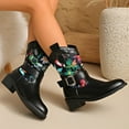 thumbnail image 3 of Rokment Winter Fall Flower Wide Calf Cowboy Boots for Women 2025 Black Leather Vintage Floral Buckles Mid Calf Cowgirl Booties, 3 of 6