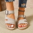thumbnail image 2 of Rokment Women's Platform Flat Sandals Beach Summer Trendy Casual Comfortable Leather Buckles Open Toe Straw Sole Walking Dress Slip on Slides for Woman Vacation B Size 7, 2 of 6