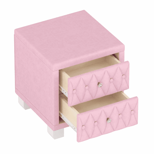 Elegant Velvet Nightstand with 2 Drawers and Crystal Knobs, Button-Tufted Storage Bedside Table, Pink