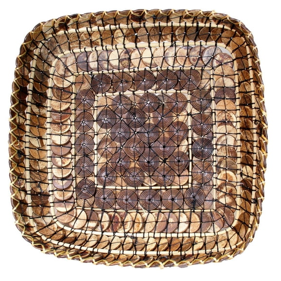 Stoneage Arts Inc 12" Brown and White Coconut Coin Square Handmade Bowl