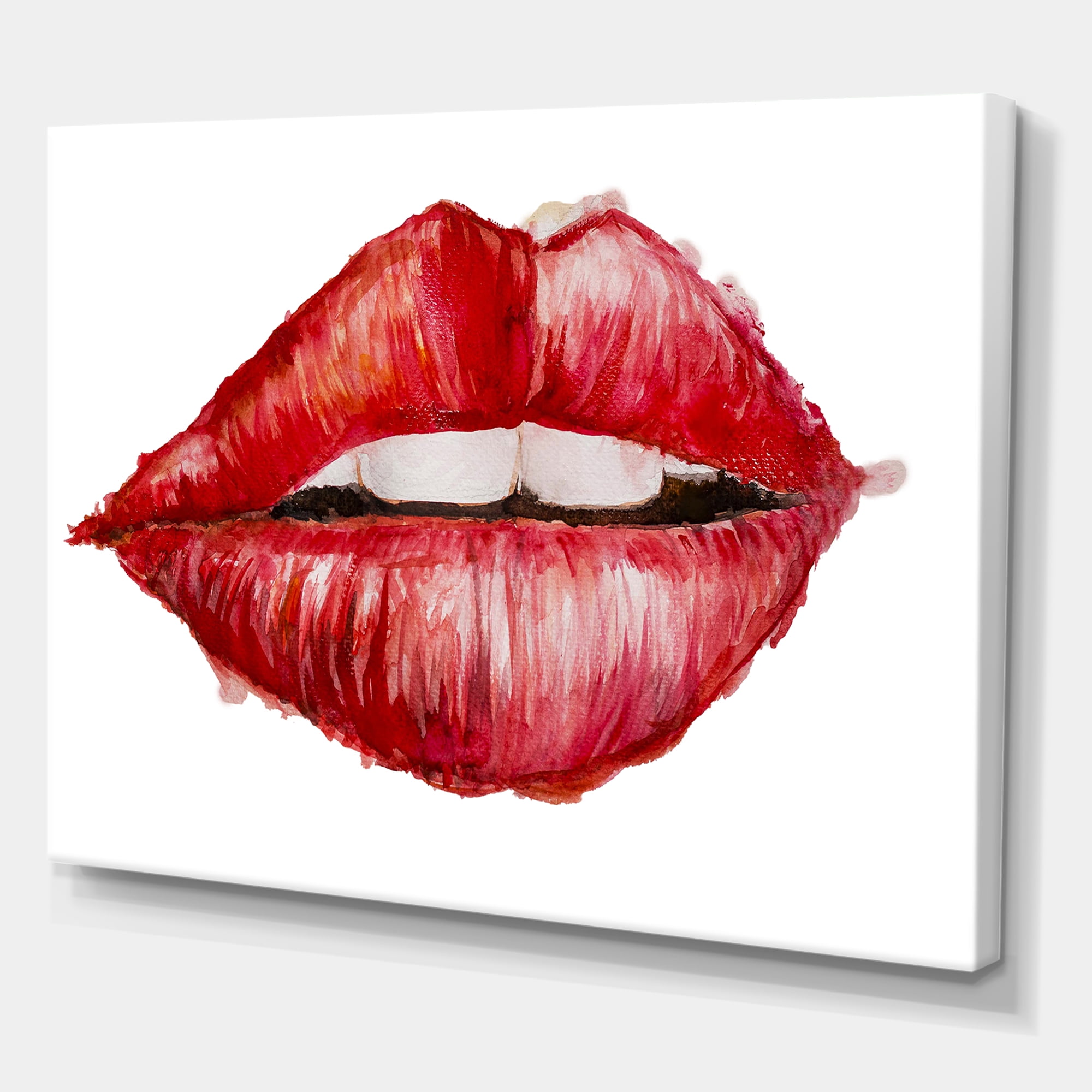 Designart ' Valentines Day Red Female Lips ' Modern Canvas Wall Art Print