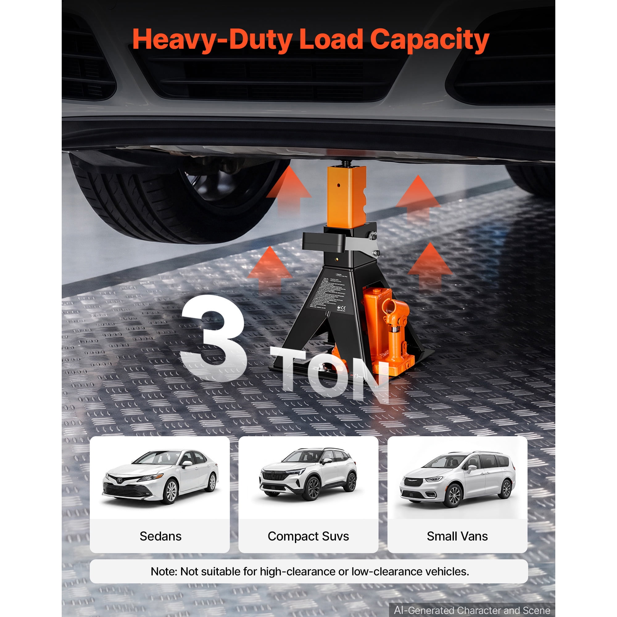 KFFKFF Bottle Jack and Jack Stand Combo, 3-Ton Capacity, Suitable for Sedans, Compact SUVs, and Small Vans, Lifting Range of 10.75"-21.14", Durable Vehicle Support Tool with Stable Base