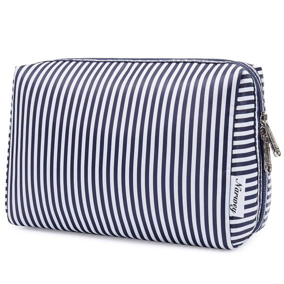 Cute Makeup Bag Travel Cosmetic Bag Organizer Toiletry Bag Make up Bags with Compartments Pouch Purse for Women & Men, Blue Stripe