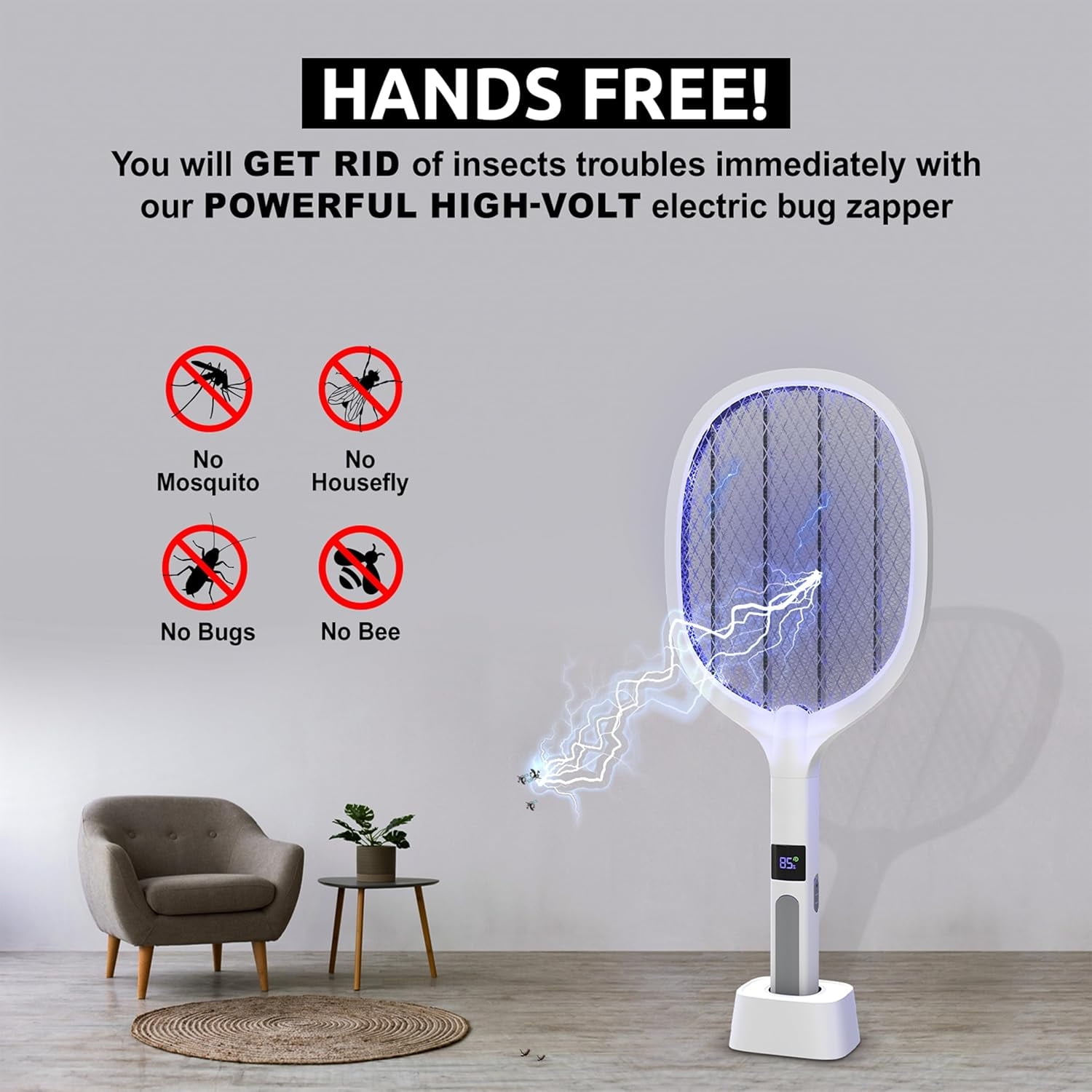 2 in 1 Electric Bug Zapper, Mosquitoes Trap Lamp & Racket, USB Rechargeable Electric Fly Swatter for Home and Outdoor Powerful Grid 3-Layer Safety Mesh Safe to Touch