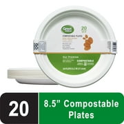 Great Value Compostable Disposable Paper Plates, 8.5", White, 20 Count