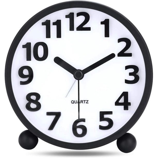 Reloj Despertador Analógico Silencioso, Metal Negro, Dígitos 3D Grandes, Función De Repetición, Reloj De Mesa Sin Tictac Con Luz Nocturna, Reloj Despertador De Mesita De Noche De 10,5 Cm