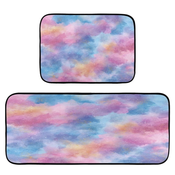 2-Piece Kitchen Rugs Set Non-Slip Mats Carpet Floor for Kitchen, Bathroom (19.7"x27.6" & 19.7"x47.2") Watercolor Powder Blue Pattern