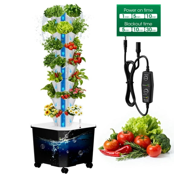 Hydroponic Growing System,7 Layer 35 Pods Hydroponic Grow Tower Kit with Water Pump & Timer BPA-Free Modular Indoor/Outdoor for Strawberries, Tomatoes, Lettuce