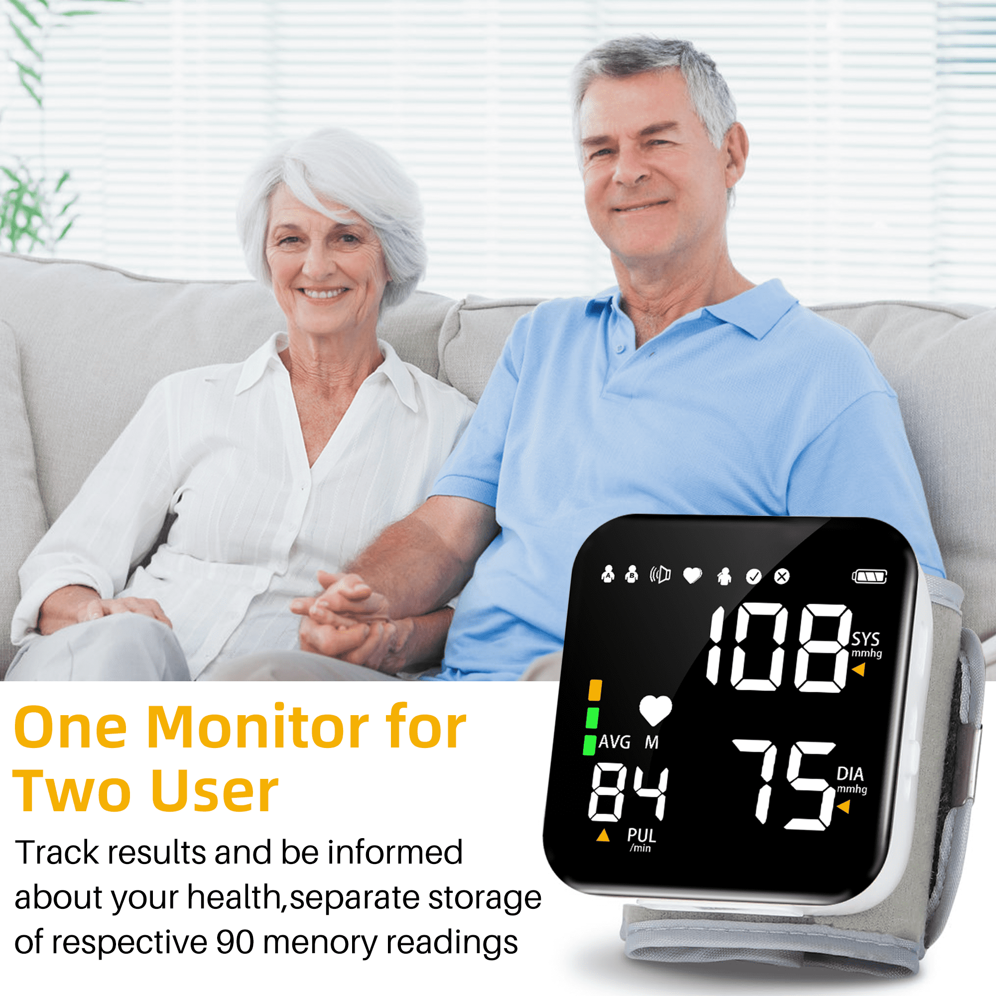 VIIWII Automatic Wrist Blood Pressure Monitors with Adjustable Cuff and Large LCD Display Rechargable BP Monitor Machine for Home Use,White