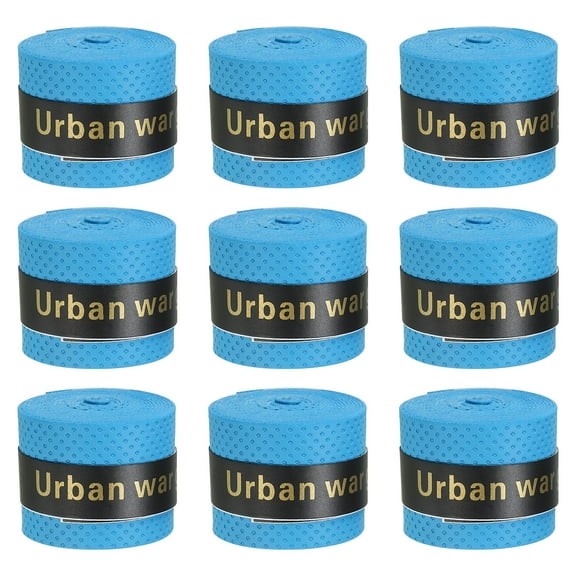 Uxcell 43.3" Round Groove Non-Slip PU Tennis Racket Overgrip Tape Wraps Blue 9 Pack