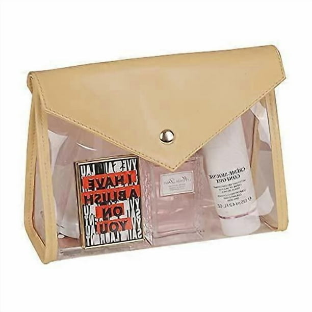 Clear Makeup Bag for Travel Envelope Clutch Foldover Handbag Large Transparent Cosmetic Bags for Women Girls(Yellow)