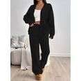 thumbnail image 5 of Two Piece Lounge Sets for Women Oversized Button Up Cardigan Wide Leg Pants Matching Loungewear Y2K Clothes Black S, 5 of 9