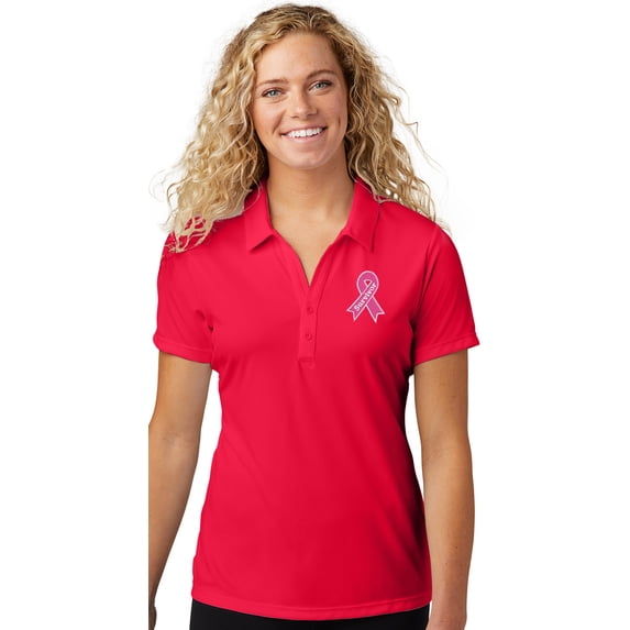 Womens Survivor Breast Cancer Awareness Patch Polo Shirt, Small True Red