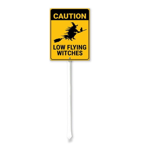 Eveokoki Halloween Yard Sign Caution Low Flying Witches Decorations Yard Signs Decorative Garden Stakes Aluminum Outdoor Lawn Signs for Halloween Party Yard Lawn Garden Decorations