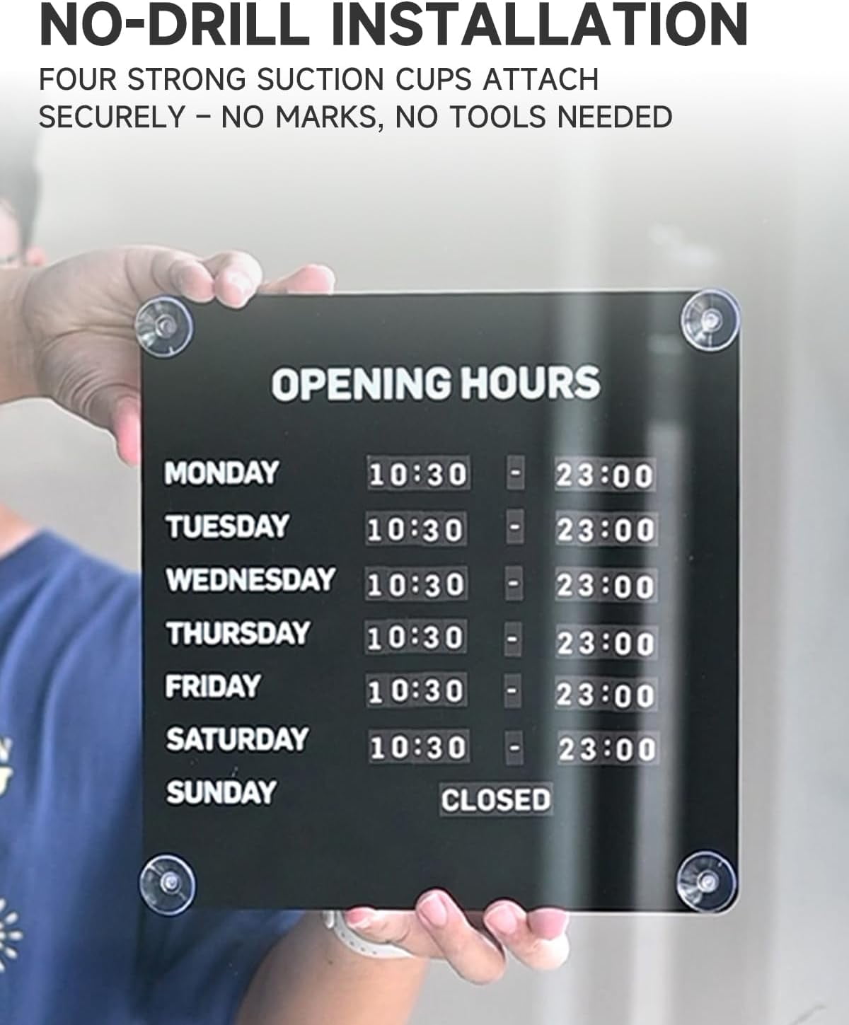 Nathome Magnetic Metal Business Hours Sign, Open Closed Display Board with Suction Cup and Adhesive Wall Mount, Reusable, 10.24 x 10.24 in