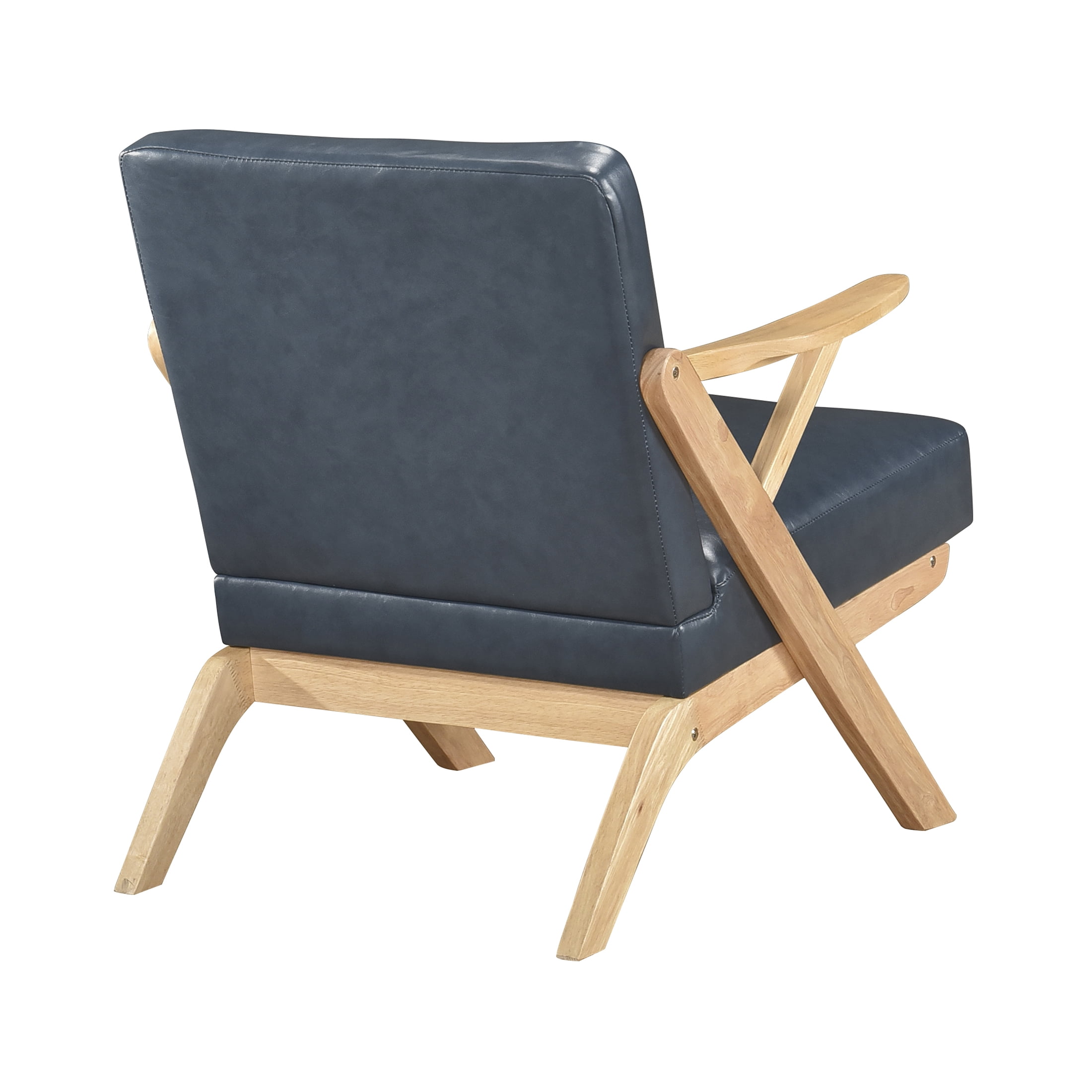 OakvillePark Loxbury Faux Leather Accent Chair, Blue/Natural Wood