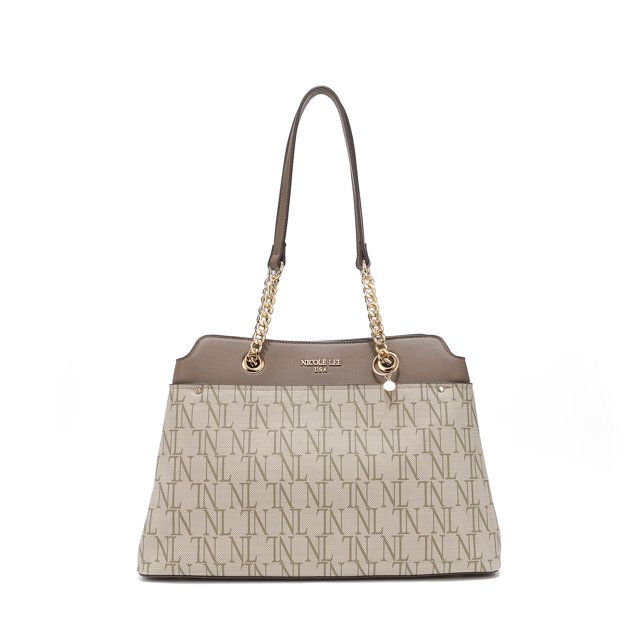 Bolsa Shoulder Marca Nicole Lee Monograma con cadena Taupe Nicole Lee Tatiana