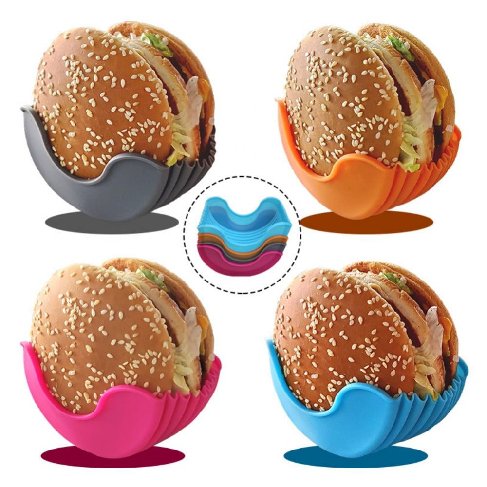 4PCS Retractable Burger Holder,Reusable Burger Buddy Fixed Box,Silicone Rack Holder Burger Box Sandwich Holder Suitable for Burger Lovers Adults and Children 4PCS 