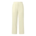 thumbnail image 5 of Women's Soft Cotton Blend Drawstring Wide Leg Pants, Mid Waist Pull On Elastic Waist, Tummy Control Flowy Trouser, Relaxed Fit Casual Pants, Linen Feel Long Pants for Summer,, 5 of 9