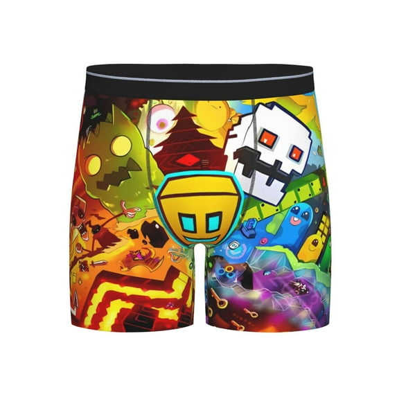 Lsque Geometry Dash Pattern Men's Performance Stretch Underwear, Athletic Long Leg Briefs，Moisture-Wicking-Medium