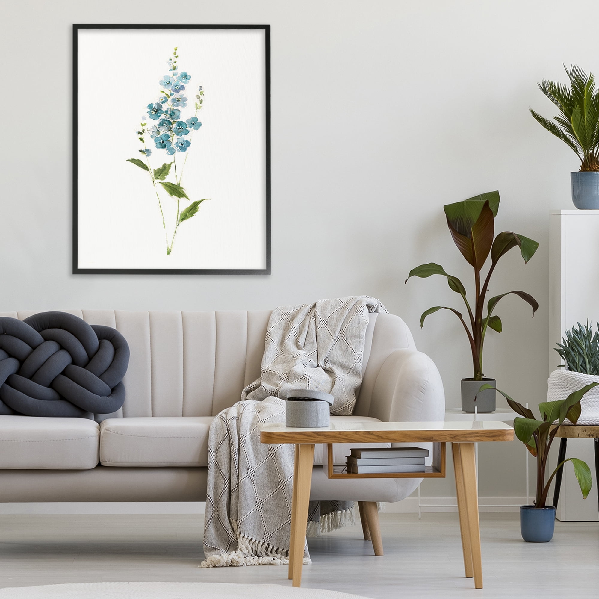 Stupell Industries Delicate Blue Sprigs Black Framed Giclee Art, design by Sally Swatland
