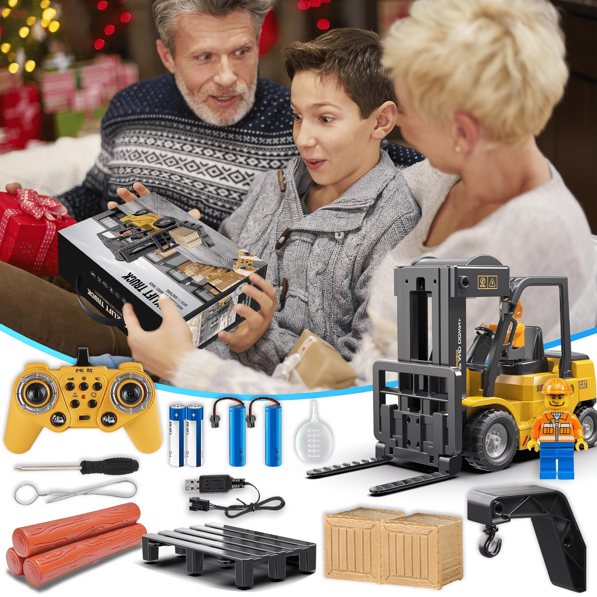 RC Forklift Truck RC Construction Vehicles with Spray & Light, Mini Forklift Toys for Kids Ages 6+